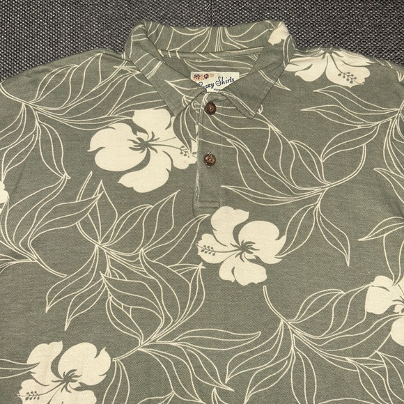 Crazy Shirts Men's Green Floral Hawaiian Polo Shirt - Picture 2 of 4